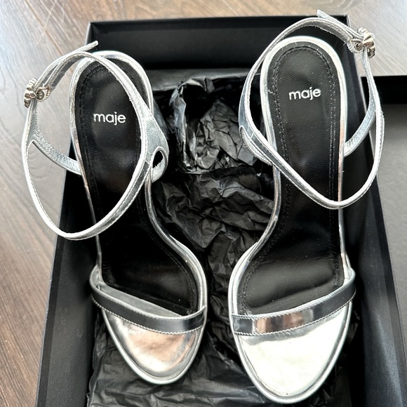 Maje Silver Platform Sandals with Bejewelled Clasps - 38 - Picture 5 of 13